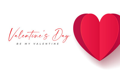 Happy Valentine's Day banner. Holiday background design with big heart made of red and pink Origami Hearts. Horizontal poster, flyer, greeting card, header for website