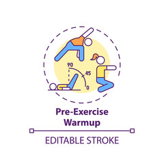 Pre-exercise warmup concept icon. Home physical training tip idea thin line illustration. Increasing flexibility. Warm-up exercises. Vector isolated outline RGB color drawing. Editable stroke
