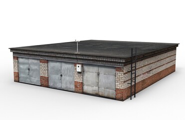 Brick garages render on a white background. 3D rendering