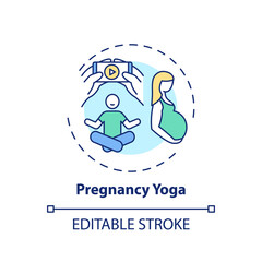Pregnancy yoga concept icon. Online workout program idea thin line illustration. Muscles strength, flexibility and endurance increasing. Vector isolated outline RGB color drawing. Editable stroke