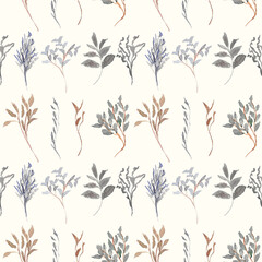 wild leaves watercolor seamless pattern