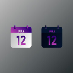 July daily calendar icon in flat design style. Vector illustration in light and dark design. 