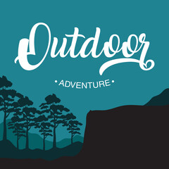 outdoor adventure lettering emblem with landscape scene