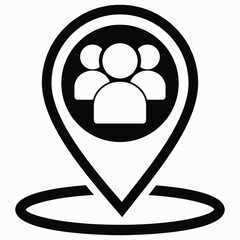 Group of people location icon. Gathering people. Place on the map of people. Vector icon.