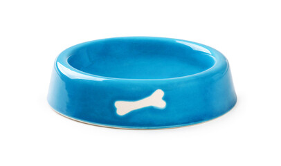 Blue ceramic plate for dogs on a white background