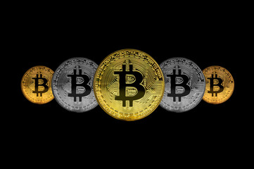Bitcoin Set isolated on black background. cryptocurrency concept