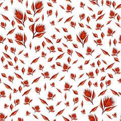 Seamless spring pattern with orange flowers on white background. Orange flowers for printing on paper, fabrics. - 411925188