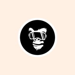 gorilla, ape head using glasses, vector logo illustration