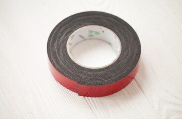 Cardboard duct, repair, adhesive tape roll on white background,