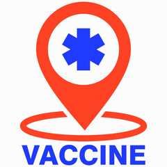 Obraz premium Location of vaccination. Coronavirus vaccine. COVID-19 vaccine icon. Vaccine Center. Vector icon.
