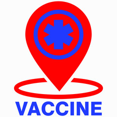 Obraz premium Location of vaccination. Coronavirus vaccine. COVID-19 vaccine icon. Vaccine Center. Vector icon.