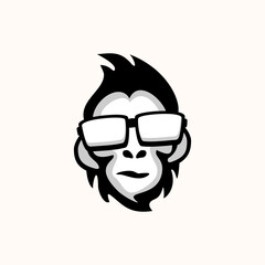 monkey geek nerd Logo Vector Illustration, Geek Glasses, 
,logo template