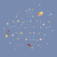 Cosmic child constellation lettering. Starry quote vector illustration. Space inspirational kid poster print design © AngellozOlga