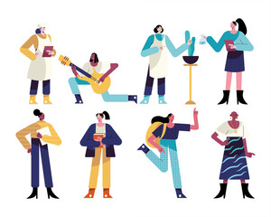 Fototapeta na wymiar bundle of eight women different professions characters