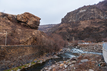 Rocky landscape with canyon and river, Armenia
