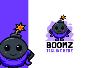logo cute cartoon Boomz design vector. mascot logo. bomb character