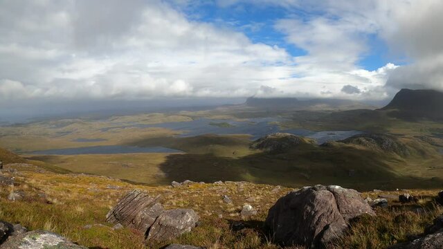 Time lapse video of Stac Pollaidh in Scotland - The clouds race over the mountain - 4K Video