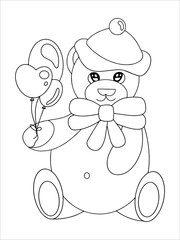 Coloring book for children. Vector over white background. Coloring bear with balls. Birthday. Valentine's Day