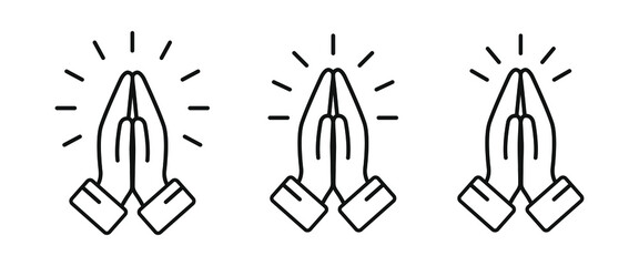Pray icon set. Folded hands symbol. Simple thin line design. Vector illustartion.