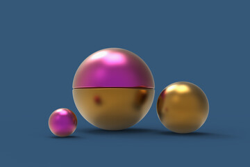 Abstract geometric shapes. 3D render of spheres and hemispheres.