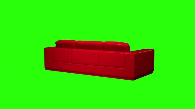 Animation of movement and rotation of a colored sofa on a green background. 
Animation for keying green screen 