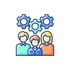 Staff training RGB color icon. Workshop icon. Group of people generating brilliant ideas. Getting new practical skills. Training. Leveling up practical skills. Isolated vector illustration