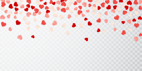 Happy Valentines Day background, paper red, pink and white hearts confetti. Vector illustration