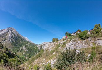Fototapeta na wymiar Sotres village in the Europa Peaks (Picos de Europa National Park), Cantabrian Mountains, northern Spain.