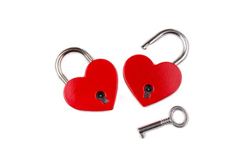 Red heart lock on the white background. Valentine's day concept.