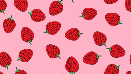 strawberries on a pink background, illustration, pattern. delicious sweet berry. seamless illustration, wallpaper, stylish decor with berries for cafes and restaurants, home kitchen