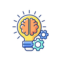 Idea generation RGB color icon. Getting new practical skills. Traing. Process of creation brilliant concepts. Strategy development. Workshops conducting. Isolated vector illustration