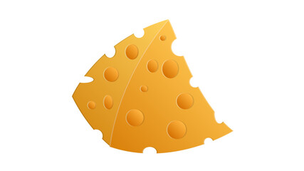 cheese on a white background, illustration. an appetizing triangular slice of cheese with holes. farm products. natural creamy, aromatic cheese