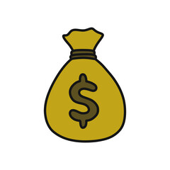 money bag doodle icon, vector color illustration