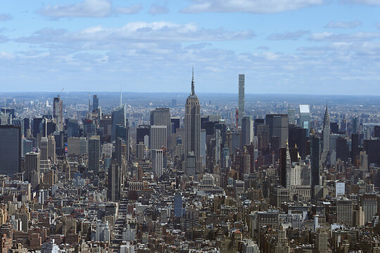 Aerial view of New York skyline and Manhattan