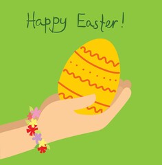 Vector Easter cards with people holding the eggs and hand drawn text - Happy Easter