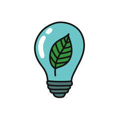 energy saving light bulb doodle icon, vector color illustration
