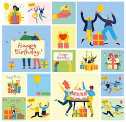 Party background. Happy group of people jumping on a bright background. The concept of friendship, healthy lifestyle, success. Vector illustration