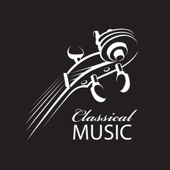 Obraz premium abstract icon of violin with text isolated on black background