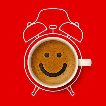 coffee cup smiling face alarm clock red clip art preview