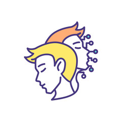 Digital twins RGB color icon. Digital data representing physical object. Physical devices virtual representation. Product design creation and engineering activities. Isolated vector illustration