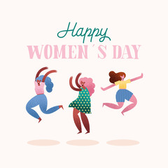 happy womens day lettering card with diversity girls