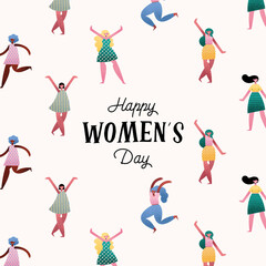 happy womens day lettering card with pattern girls