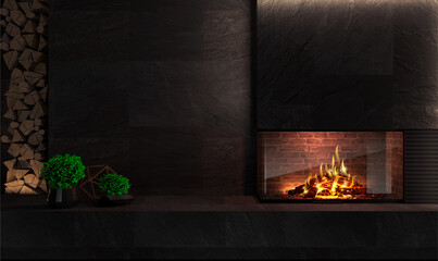 Fototapety  Modern glass corner fireplace in the interior