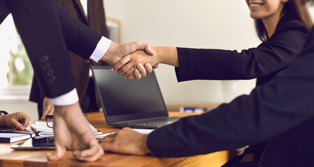 Businesspeople making successful deal and confirming collaboration by shaking hands
