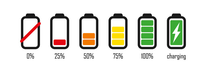 Set of battery charge level indicator. Vector illustration isolated on white background