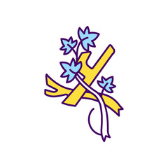 Obraz premium Trimming trees RGB color icon. Removing large tree branches. Horticultural and silvicultural practice. Pruning shrubs. Reducing and shaping branches and limbs. Isolated vector illustration