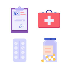 Doctor writes signature. Rx medical prescription. Concept of medicine and pharmacy, healthcare, online prescription, disease therapy pills, painkiller drugs. Vector illustration in flat design