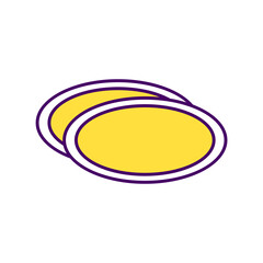 Obraz premium Disposable plates RGB color icon. Plastic party utensils. Serving meal for picnics. Compostable items. Food-soiled paper plates. Recyclable paper-based material. Isolated vector illustration