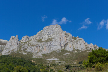 Fototapeta na wymiar View of the eastern massif of the Picos de Europa near Colio village in the Europa Peaks, Cantabrian Mountains, northern Spain.