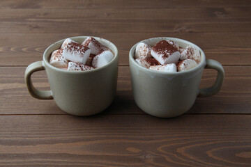 マシュマロ ホットチョコレート ココア 木のテーブル